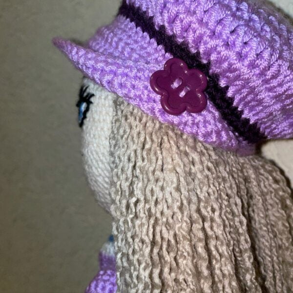 AMIGURUMI GEHAAKTE LILA MET FRANSE BARET HOED 55CM - Afbeelding 3