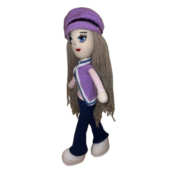 AMIGURUMI GEHAAKTE LILA MET FRANSE BARET HOED 55CM