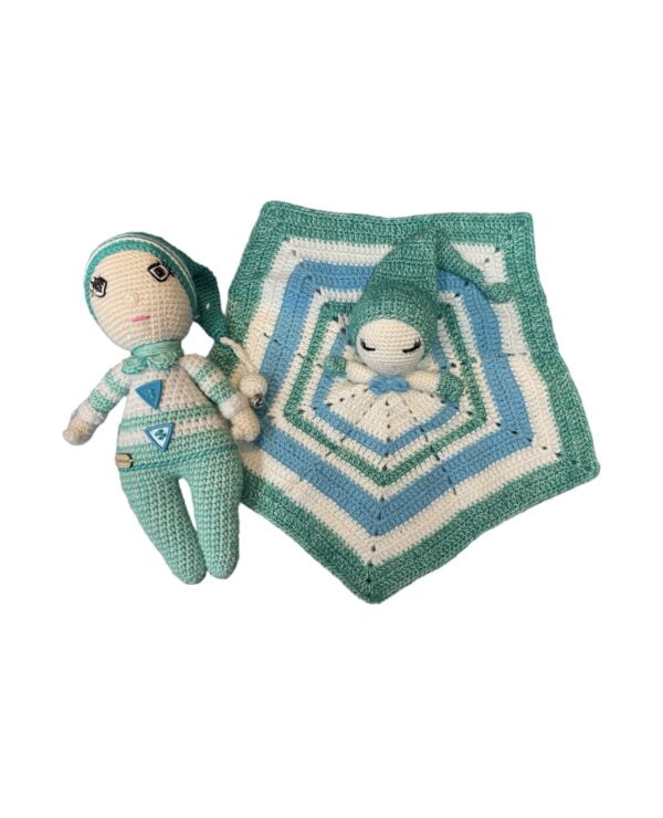 Amigurumi handgehaakte blauwe tweeling 2-delig