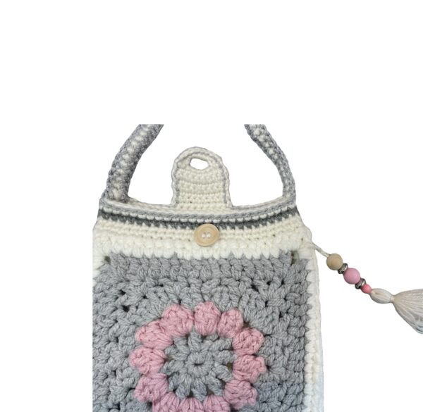AMUGURUMI GEHAAKTE BLOEMENTAS WIT/GRIJS 70X28CM - Afbeelding 3